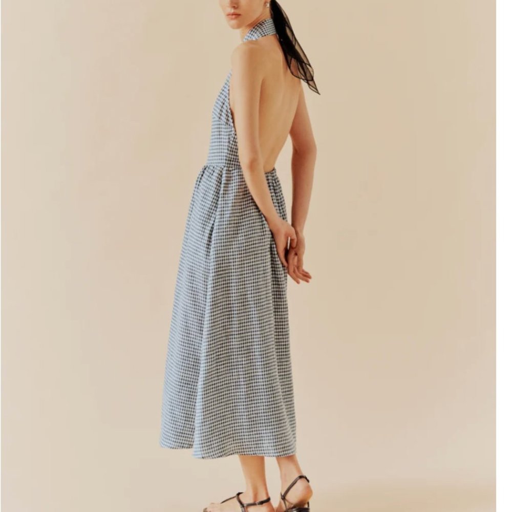 NWT Reformation Tace Linen Dress - Slate Check - Picture 7 of 9